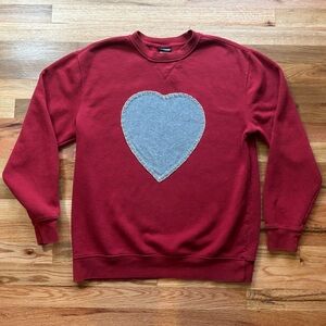 Custom red sweatshirt with grey heart applique with white and gold thread